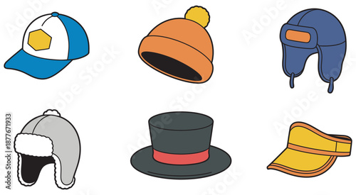 Isometric colorful hats vector set, featuring multiple fashion designs, trendy headwear options, bold accessories, detailed illustration elements for stylish creative projects.