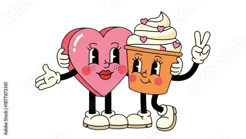 Cute heart and cupcake hugging isolated on transparent background