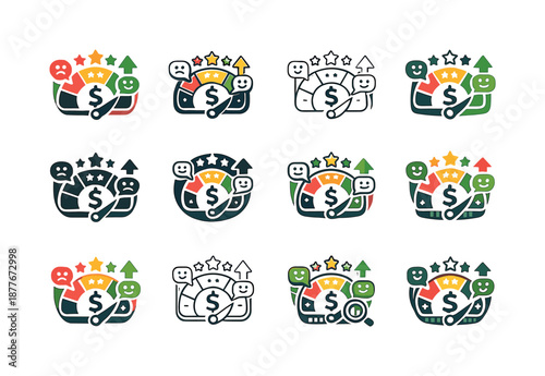 Customer Feedback Icons. Impact of online reviews and customer feedback on trade. Icon set. Set Logo of impact of online reviews and customer feedback on
