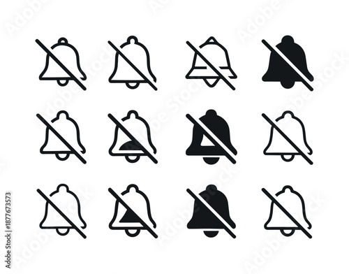 Silent Bell Logo Variations. Deceased. Icon set. Set Logo of deceased: silent bell. harmonious logo variations of the same emblematic concept, each with