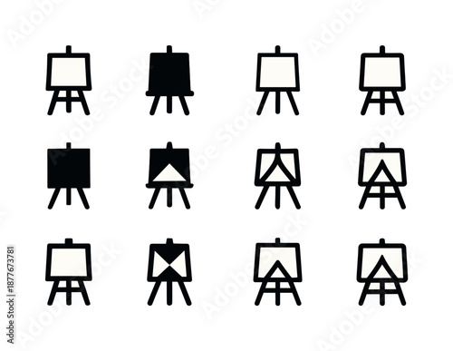 Open-Air Painting Icons. Open-air painting sessions. Icon set. Set Logo of open-air painting sessions: canvas frame. harmonious logo variations of the same