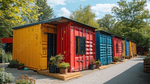 Colorful shipping containers,  a row of bright housing units