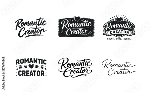 Creative Lettering Grid. Romantic content creator. Set lettering. harmonious lettering variations of the same emblematic concept, each with different artistic