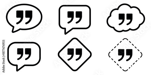 Quotation Mark Icons set featuring diverse flat vector symbols for typography and editorial design