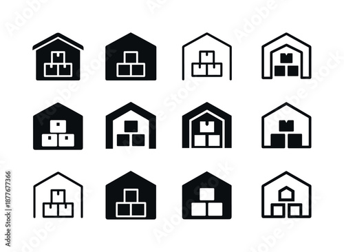 Supply Chain Icon Set. Retail supply chain efficiency and cost management. Icon set. Set Logo of retail supply chain efficiency and cost management: warehouse