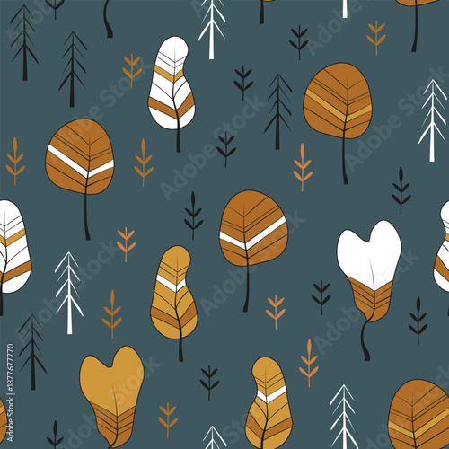 Seamless pattern with trees, plants. Color vector background. Spring, autumn tree for your design. Eco idea concept. Print design for wallpapers, fabric, textile.