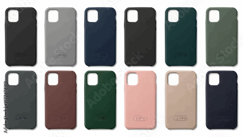 Variety of colored phone cases arranged in two rows on a white background