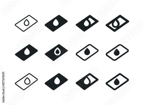 Microscope Slide Logos. microscope slides. Icon set. Set Logo of microscope slides: specimen droplet on slide. harmonious logo variations of the same