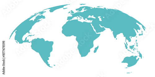 Curved world map silhouette, half globe of blue planet Earth, worldwide business and geography vector infographics, global map illustration, data visualization icons.