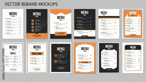 Vector brand mockups for menus in various design styles and color schemes