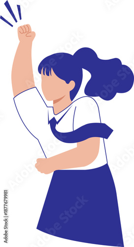 Cheering Student Raising Fist Flat Vector Illustration, Success Victory Youth Motivation School Education Concept, Minimal SVG Design
