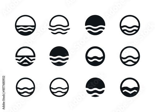 Titan Logo Variations. Titan. Icon set. Set Logo of Titan: subsurface ocean symbol. harmonious logo variations of the same emblematic concept, each with