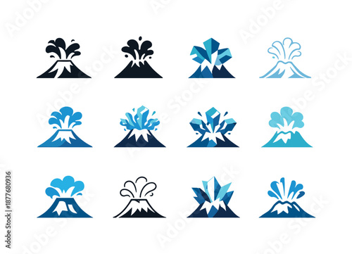 Titan Icon Variations. Titan. Icon set. Set Logo of Titan: cryovolcano icon. harmonious logo variations of the same emblematic concept, each with different