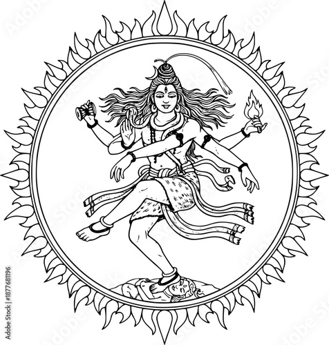 Lord Shiva and Nataraja vector illustration set, Hindu God Mahadev with Trishul and Damaru line art for Mahashivratri, traditional Indian deity spiritual black and white sketch