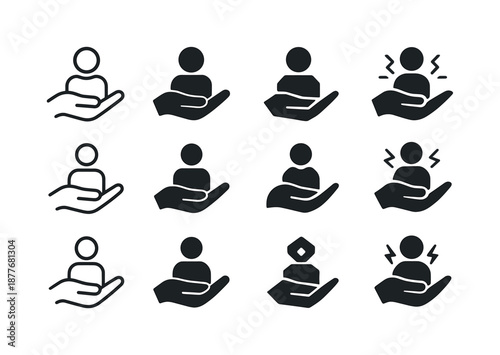 Workplace Stress Icons. Handling workplace stress and managerial support. Icon set. Set Logo of Handling workplace stress and managerial support: Employee with