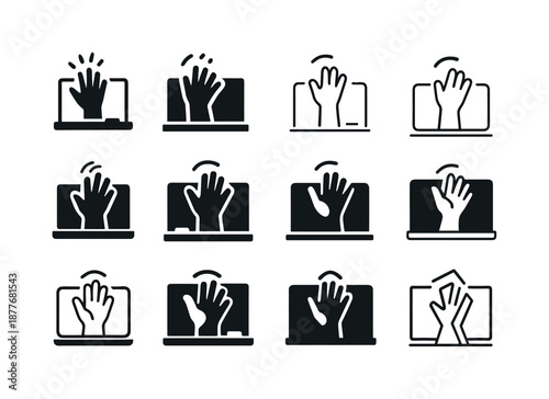 Farewell School Logos. Waving goodbye on the last day of school. Icon set. Set Logo of waving goodbye on the last day of school: waving chalkboard symbol.