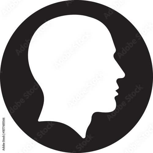 Male head profile icon in solid black silhouette style, man face side view symbol for user profile identity and avatar design, human person graphic for social media vector illustration design.