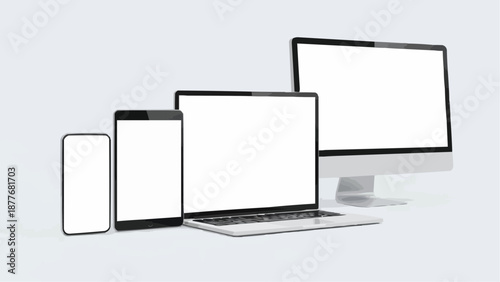 devices for digital media and communication on a clean background