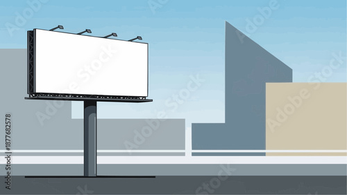 A blank billboard standing alone in an urban setting with buildings