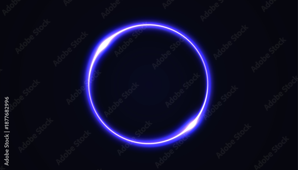 Obraz premium Abstract background featuring a glowing ring with a radiant twirl and smooth curve. Circle with neon line creating a circular frame and round portal.
