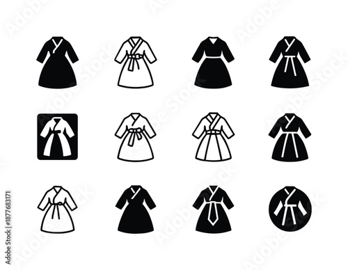 Hanbok Icon Variations. Cultural dress. Icon set. Set Logo of cultural dress: hanbok silhouette. harmonious logo variations of the same emblematic concept,