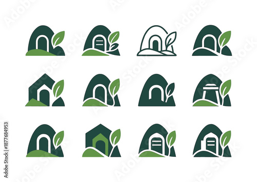 Sustainable Mining Logos. Mining operations and sustainable mining practices. Icon set. Set Logo of Mining operations and sustainable mining practices: