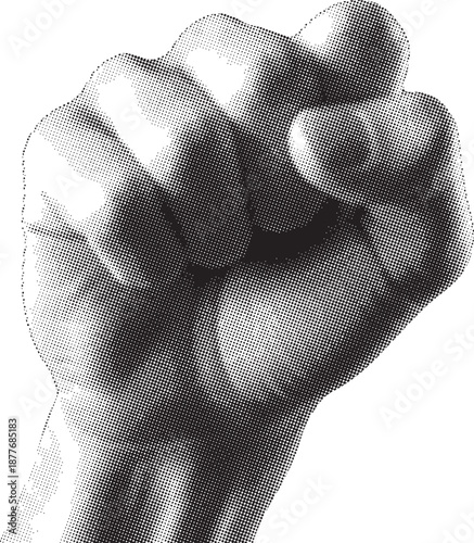 Powerful black and white fist illustration isolated on white background, Vector, illustration