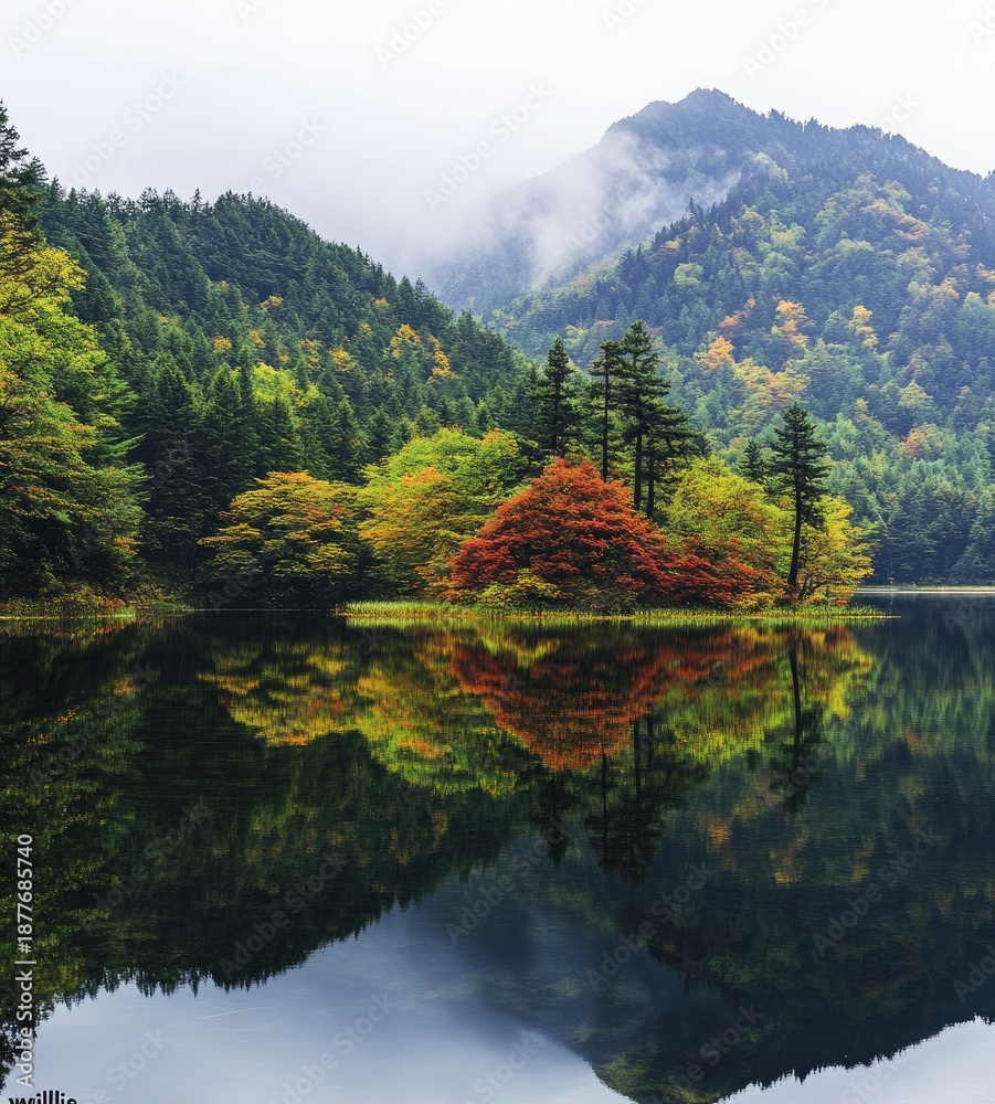 Fototapeta premium autumn trees reflected in water