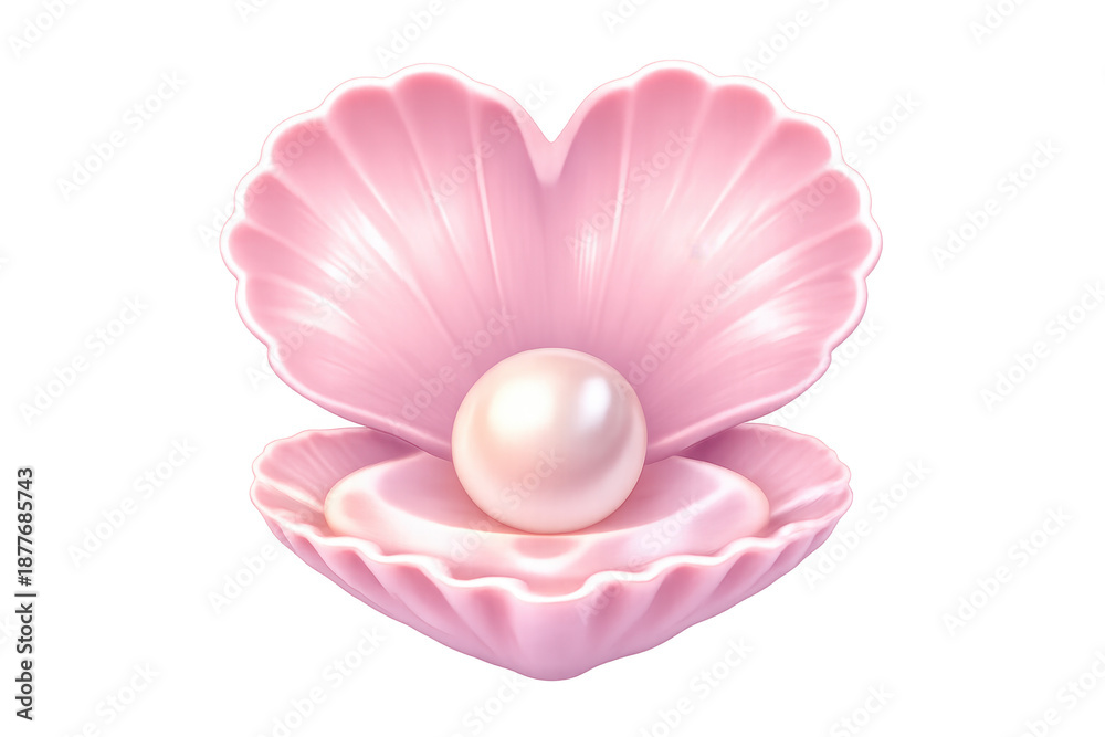 Obraz premium Pink heart seashell revealing precious pearl on transparent background