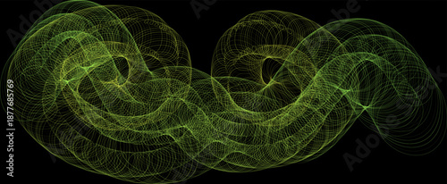 Green black vector abstract flowing curves background, geometric design. Futuristic smoky vector pattern for cover, banner layout, print or website. Multiple intersecting lines, fibers motion.