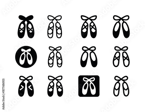 Children's Dance Logos. Children's dance. Icon set. Set Logo of children's dance: ballet shoes. harmonious logo variations of the same emblematic concept, each
