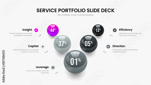 Company Briefing Slideshow Template Vector Illustration. Enterprise Plan 5 Step Infographic Presentation Layout. Advertising Planning Five Option Diagram Frame Design.