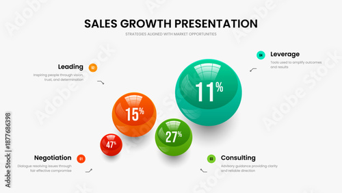 Sales Visualization Frame Layout Vector Illustration. Simple Report Four Step Diagram Slideshow Design. Investor Launch 4 Element Infographic Slide Template.