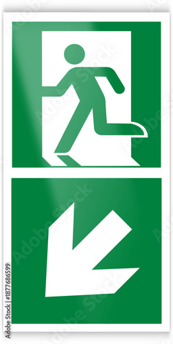 Universal Green Warning & Safety Sign - E001 Emergency Exit Left Down With Arrow
