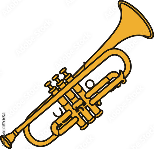 Golden Trumpet with Valves Vector Illustration