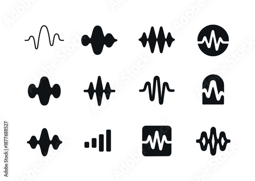 Indie Music Icons. Indie music. Icon set. Set Logo of indie music: abstract soundwave. harmonious logo variations of the same emblematic concept, each with