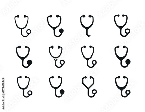 Doctors' Logo Variations. Doctor's. Icon set. Set Logo of doctor's: stethoscope. harmonious logo variations of the same emblematic concept, each with different