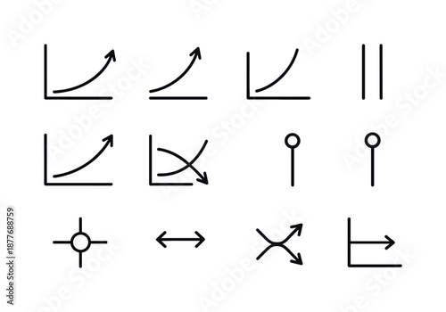 Yield Curve Icons. Yield Curve Elements. Line icon set of Yield Curve Elements: yield curve line, upward slope, downward slope, flat curve, steep curve,