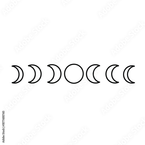 Illustration of lunar cycle phases in a linear sequence on a simple background