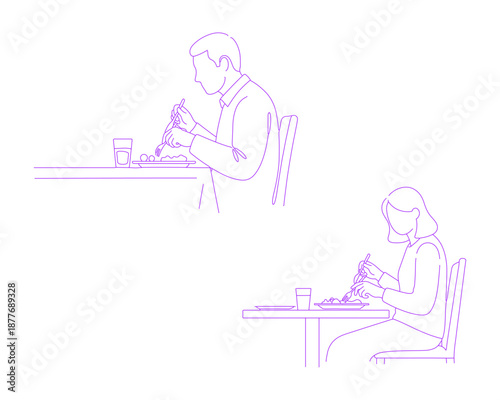Customer Eating at Restaurant Lineart Illustration