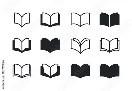 School Icon Variations. first day of school. Icon set. Set Logo of first day of school: open book. harmonious logo variations of the same emblematic concept,
