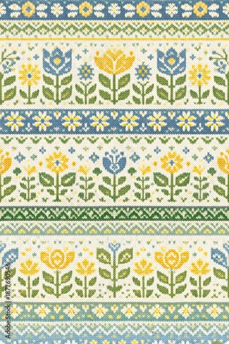colorful lifestyle Colorful Floral Knit Pattern with Traditional Motifs colorful concept