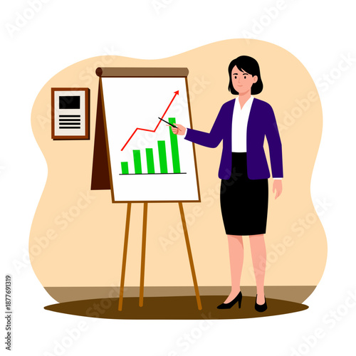 business woman presentation. office meeting. vector illustration 