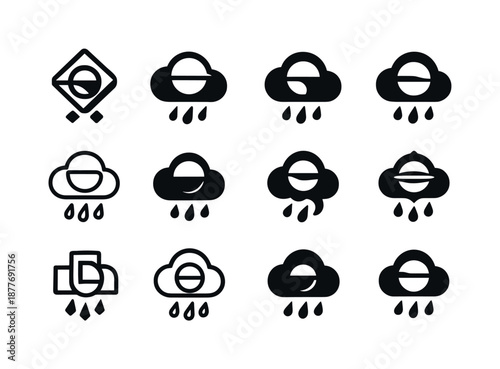 Titan Logos Collection. Titan. Icon set. Set Logo of Titan: hydrocarbon rain cloud. harmonious logo variations of the same emblematic concept, each with