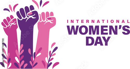 International Women's Day Illustration with Raised Fists Symbolizing Strength and Solidarity