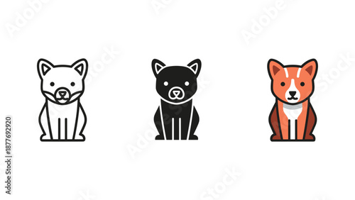 Vector Illustration of Three Shiba Inu Dogs in Different Styles
