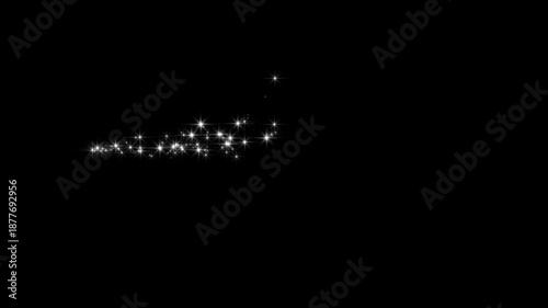 Magic FX with glitter sparkle trail, glowing doodle stars, white twinkling particles, starlight dust line, shining twinkle transition, glitter confetti trail on black screen. 4k animation