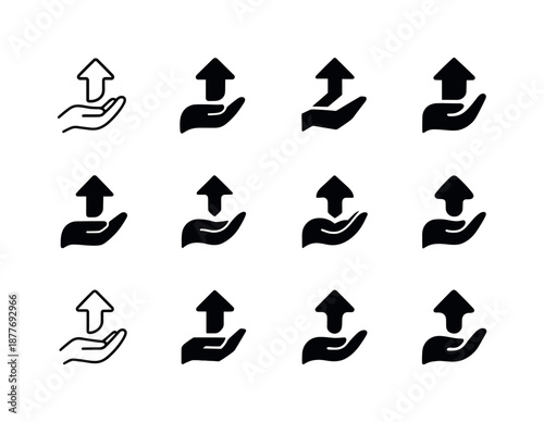 Life Skills Icons. Life skills coaching for teens and adults. Icon set. Set Logo of life skills coaching for teens and adults: guiding hand and upward arrow.