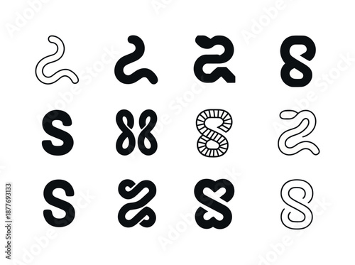 Creative Worm Logo Variations. Worms. Icon set. Set Logo of worms: earthworm silhouette. harmonious logo variations of the same emblematic concept, each with