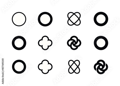 Sacred Circle Icons. sacred circle. Icon set. Set Logo of sacred circle: eternal loop ring. harmonious logo variations of the same emblematic concept, each